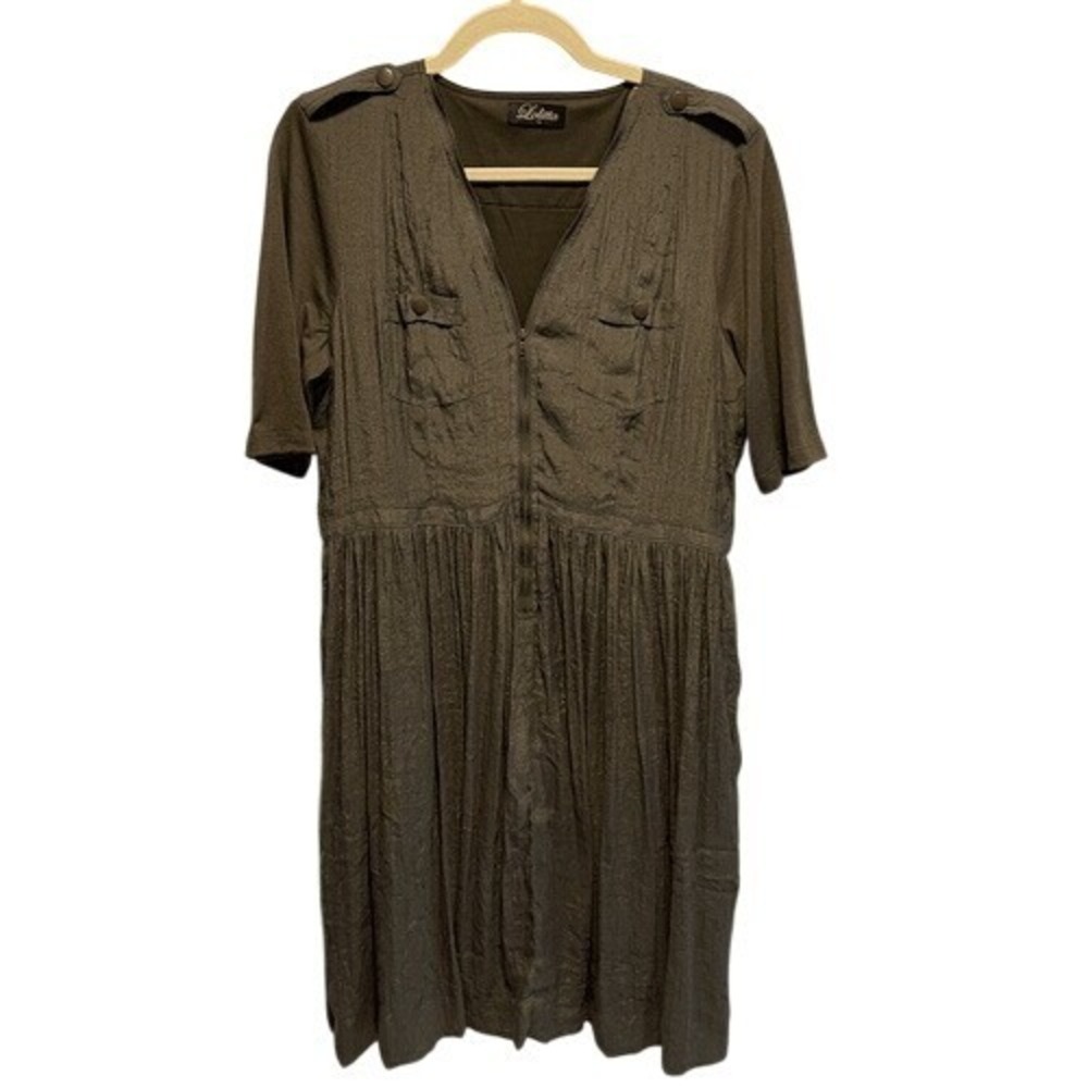 Lolitta Olive Green‎ Military Midi Dress 12 Pockets
